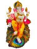 Beautiful n Colorful Fiber Ganesh Statue W/Peacock Feather Design - 11" # 2